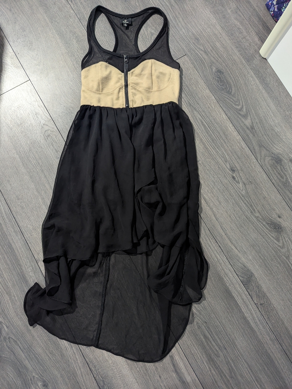 Black & Beige Racerback Hi-Low Dress